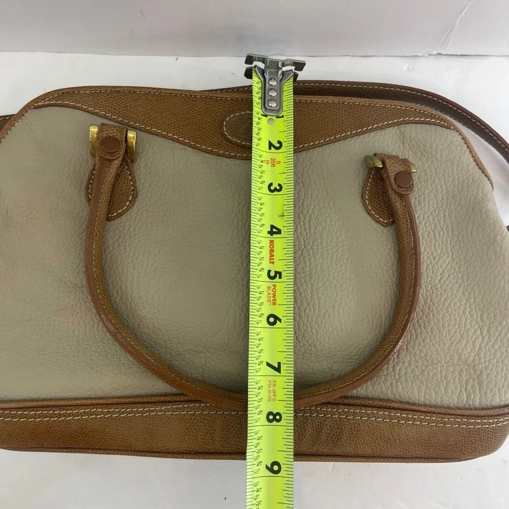 Vintage Liz Claiborne Crossbody Satchel Bag Medium Beige Tan Leather 90s Minimal